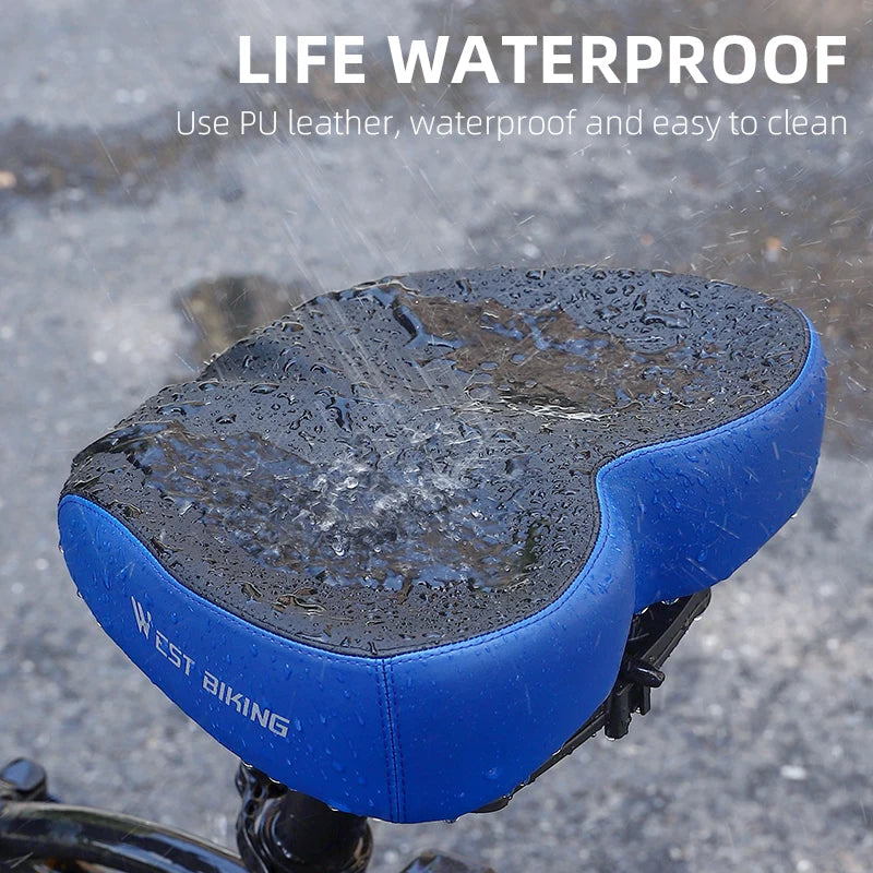 WEST BIKING Comfortable Bike Saddle High Elastic Sponge Double Shock Absorption Bike Cushion Widen Waterproof MTB Road Bike Seat