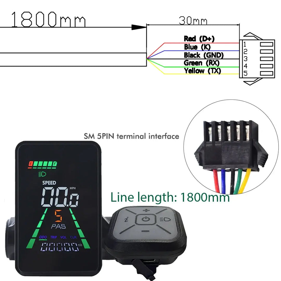 L5 LCD Display Meter Dashboard - 24V/36V/48V/60V Universal Electric Bike & Scooter Panel