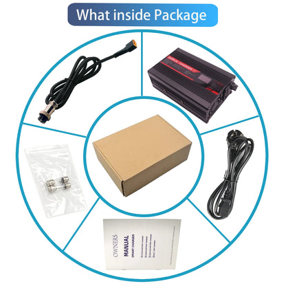 OHRIJA 67.2V 4A Lithium Battery Fast Charger with OLED Display & Interchangeable Connector Fast stabilization with cooling fan