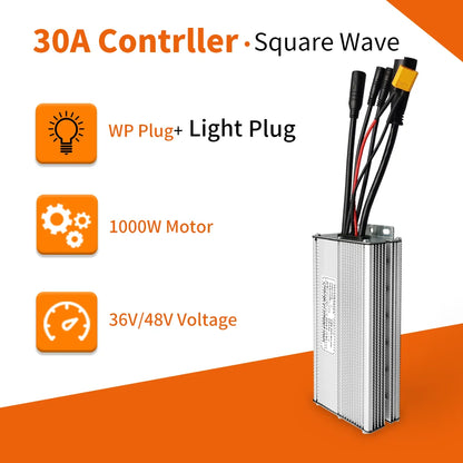 Electric Bike KT Controller 36V 48V Waterproof Brushless 250W 350W 500W 1000W Ebike Accessories with Light Function 30A Squarewave