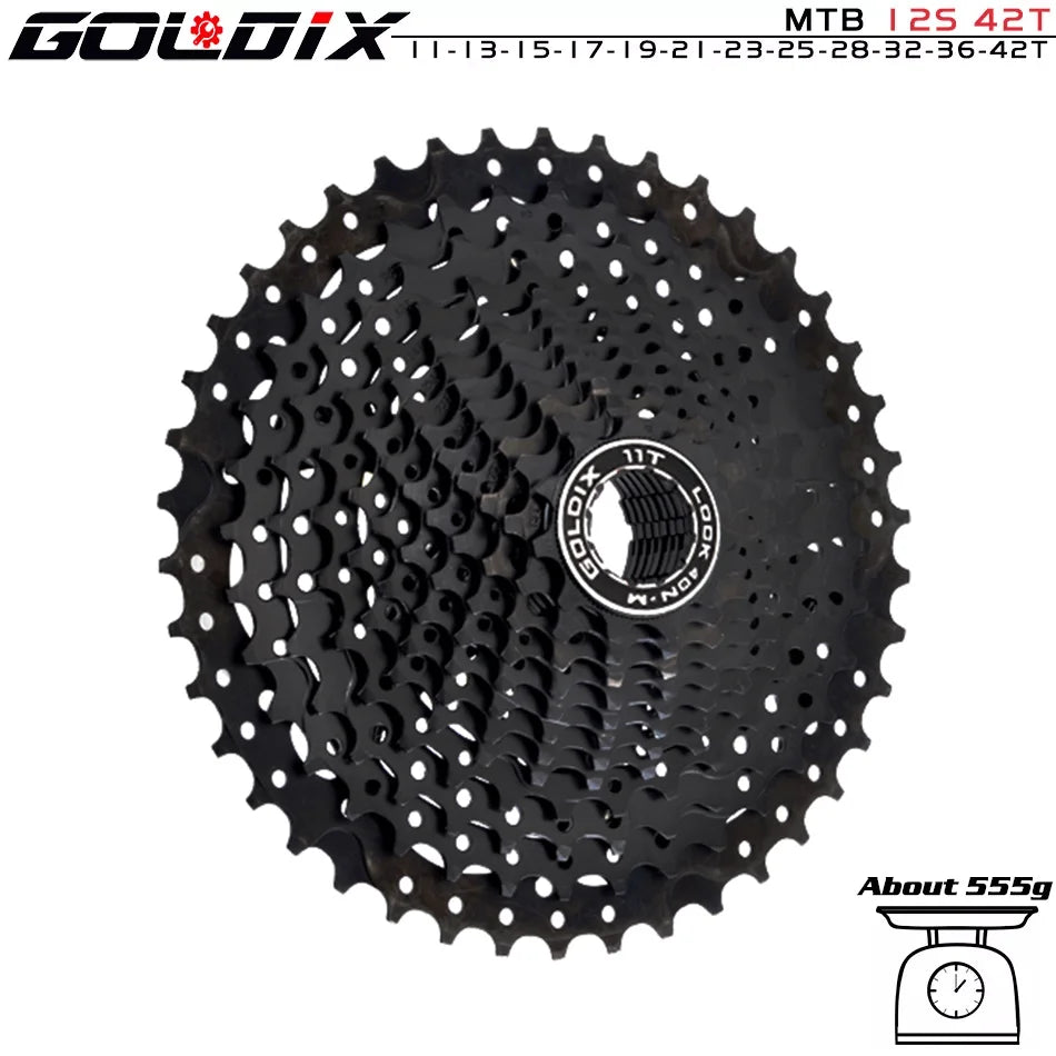 GOLDIX Black MTB Cassette 8/9/10/11/12 Speed 40/42/46/50T K7 Bicycle Freewheel Sprocket