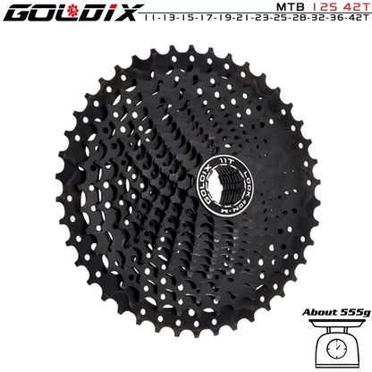 GOLDIX Black MTB Cassette 8/9/10/11/12 Speed 40/42/46/50T K7 Bicycle Freewheel Sprocket