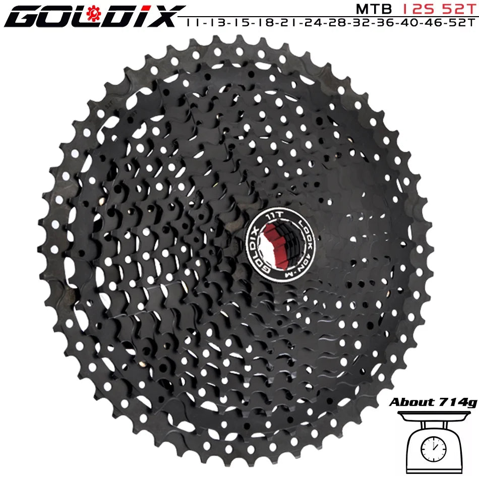GOLDIX Black MTB Cassette 8/9/10/11/12 Speed 40/42/46/50T K7 Bicycle Freewheel Sprocket