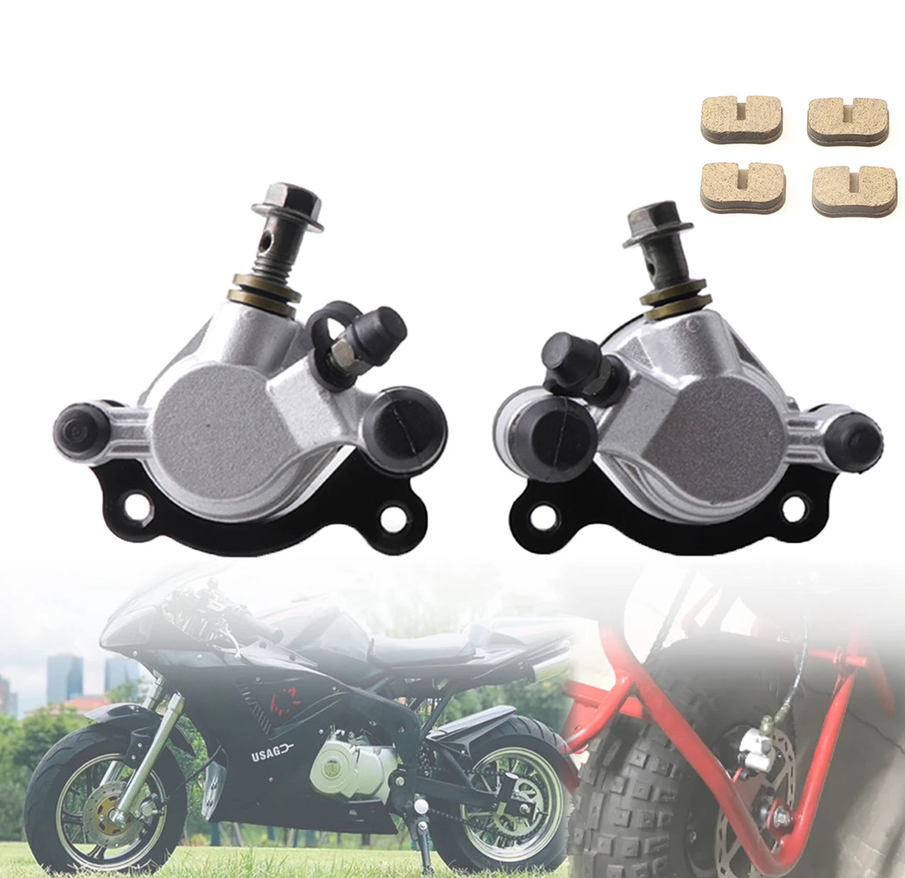 Motorcycle Front/Rear Hydraulic Brake Calipers For 2 Stroke 43 47cc 49cc 97cc Pocket Bike Mini Moto Dirt Bike Moped Scooter ATV