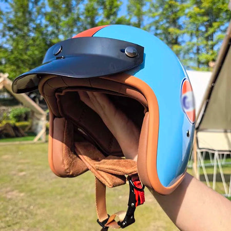 certified vintage motorcycle helmet front view wrapped in synthetic