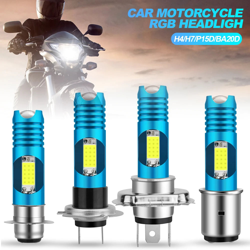 Motorcycle LED H4 H6 BA20D COB Chips H7 H6 BA20D H4 P15D Headlight Blubs 6000K 800LM RGB Scooter Light White Moto Accessories