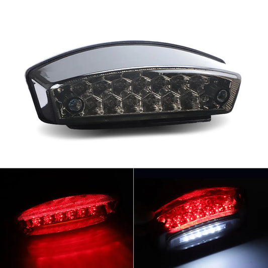 Rear Motorcycle LED Tail Light Red+White License Plate Light Running Brake Lamp Taillight Universal for ATV UTV Racer Chopper
