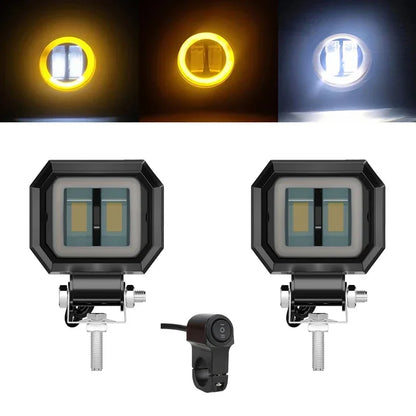 3INCH 20W Motorcycle LED Angel EyeWork Light Bar spot Lamp Offroad carBoat Truck SUv Pickup 12V 24V DrivingFog Lamp Headlight square yellow 2pcs