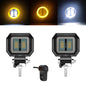 3INCH 20W Motorcycle LED Angel EyeWork Light Bar spot Lamp Offroad carBoat Truck SUv Pickup 12V 24V DrivingFog Lamp Headlight square yellow 2pcs