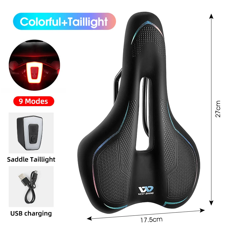 WEST BIKING Thicken Bicycle Saddle Comfortable Shockproof Cycling Seat Hollow Non-slip Soft Cushion Travel MTB Road Bike Saddle