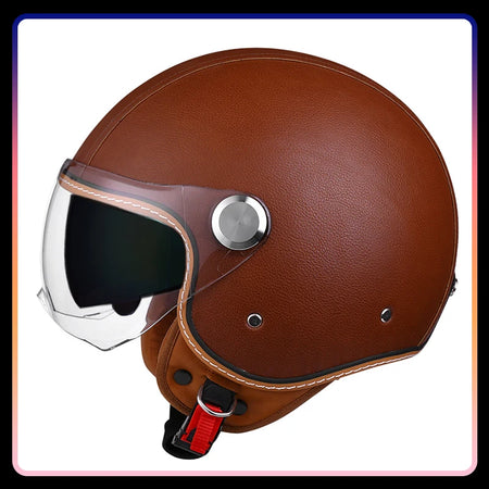 Motorcycle Helmet Handmade Leather Men Women Open Face Helmet Double Visor Jet Helmets TYPE F CHINA
