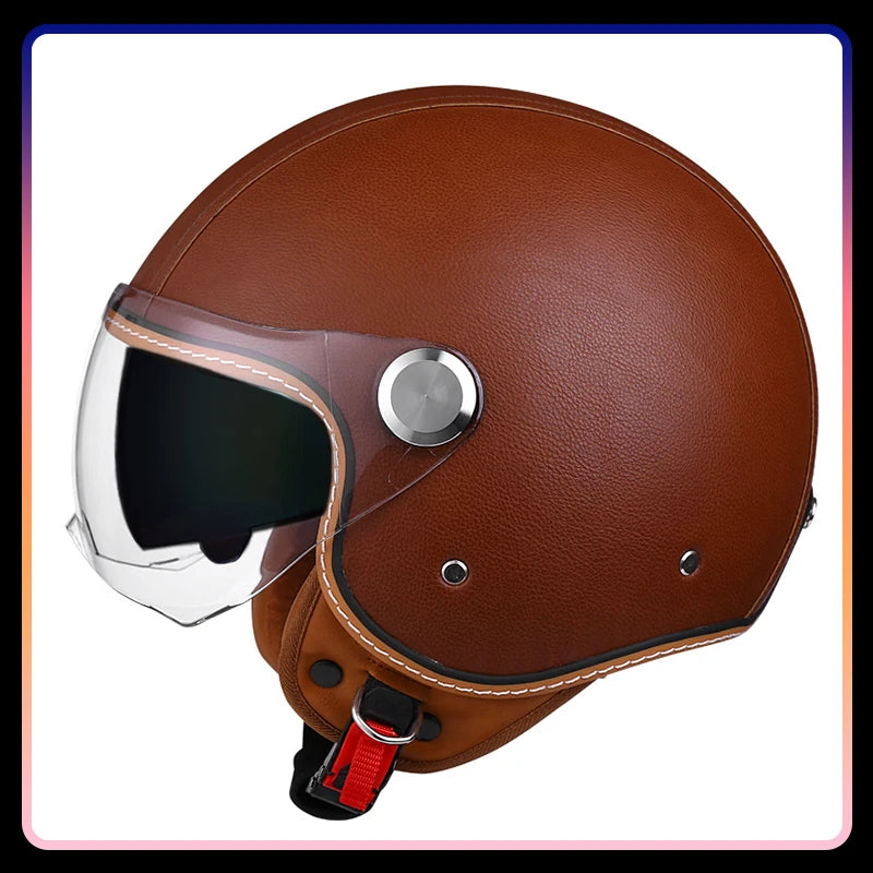 Motorcycle Helmet Handmade Leather Men Women Open Face Helmet Double Visor Jet Helmets