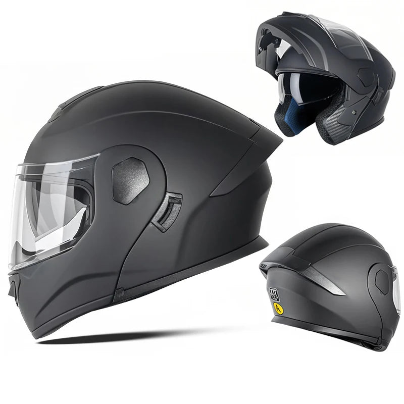 DOT Certified ABS Flip-Up Helmet - Lightweight & Compact, Round Smooth Design for Men/Women