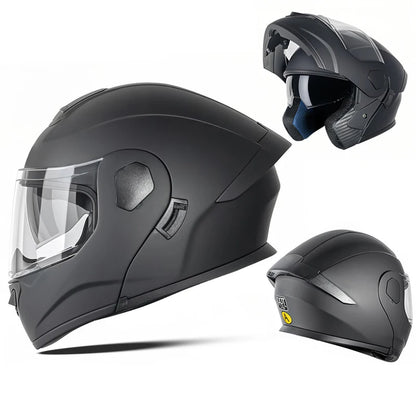 DOT Certified ABS Flip-Up Helmet - Lightweight & Compact, Round Smooth Design for Men/Women Matte black