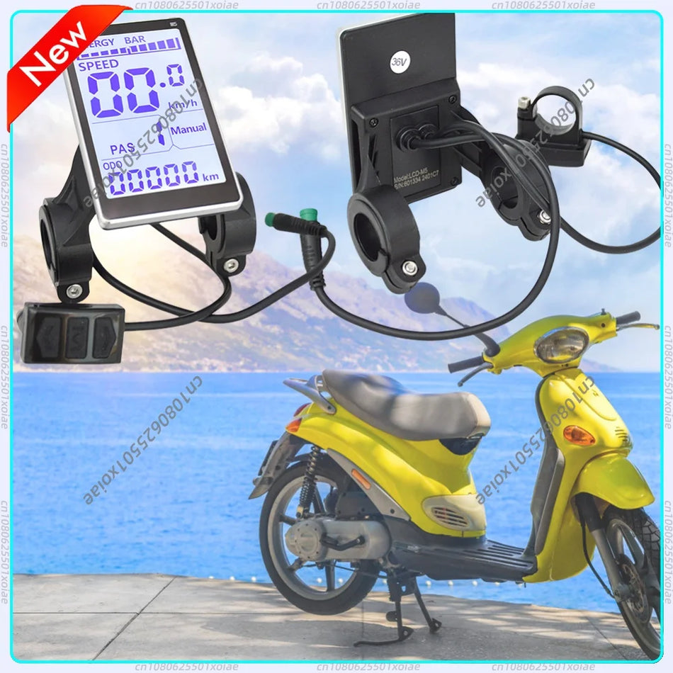 M5 electric bike LCD display screen showing speed and battery level