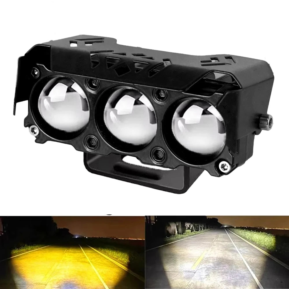 LED Motorcycle Spotlight Work Lamps Dual Color Hi/Low Beam Fog Light For Cars, SUVs, UTVs, Trucks, 12V, Mini Lens, Driving Light