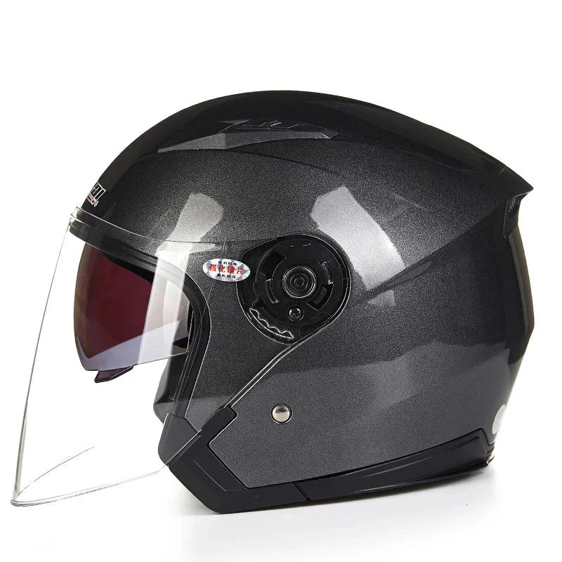 JIEKAI-512 open face racing helmet back view with safety strap