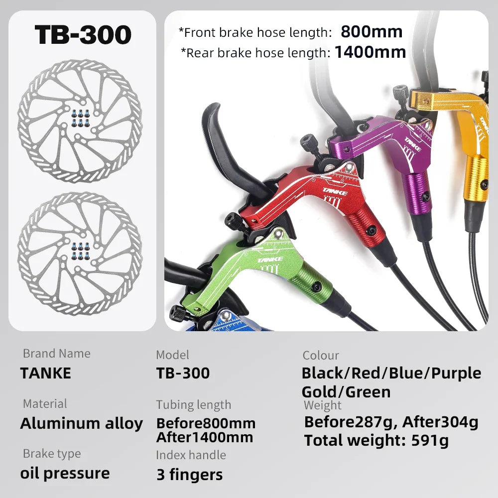 TANKE MTB Bike Hydraulic Disc Brake Set 160mm Rotors Oil Calliper Plate Front Rear Mountain Bicycle