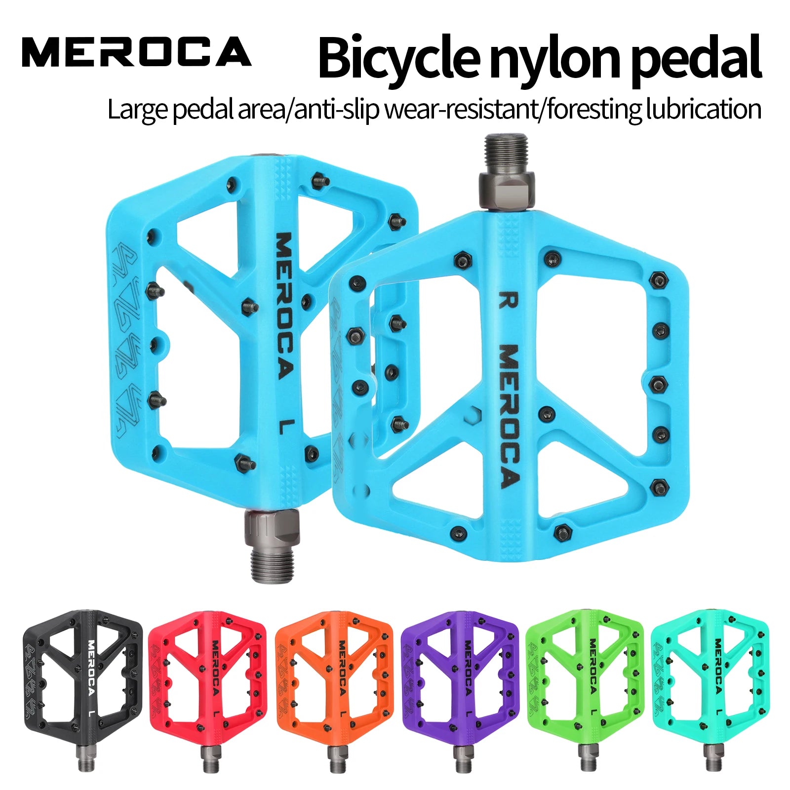 MEROCA Nylon Bicycle Pedals Ultralight Seal Bearings Mountain Road Bike Flat Platform WaterProof Bicycle Pedals Non-Slip Parts