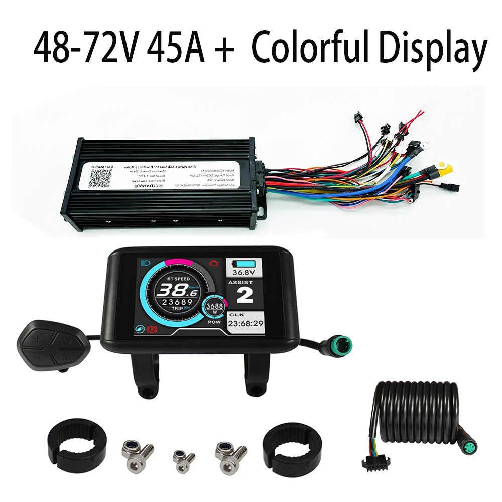 Electric Bike 36V-72V 1000W-1500W 35A 45A 3-Mode Sine Wave Ebike Motor and Speed Controller Set with Colorful LCD UKC1 Display