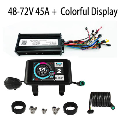Electric Bike 36V-72V 1000W-1500W 35A 45A 3-Mode Sine Wave Ebike Motor and Speed Controller Set with Colorful LCD UKC1 Display