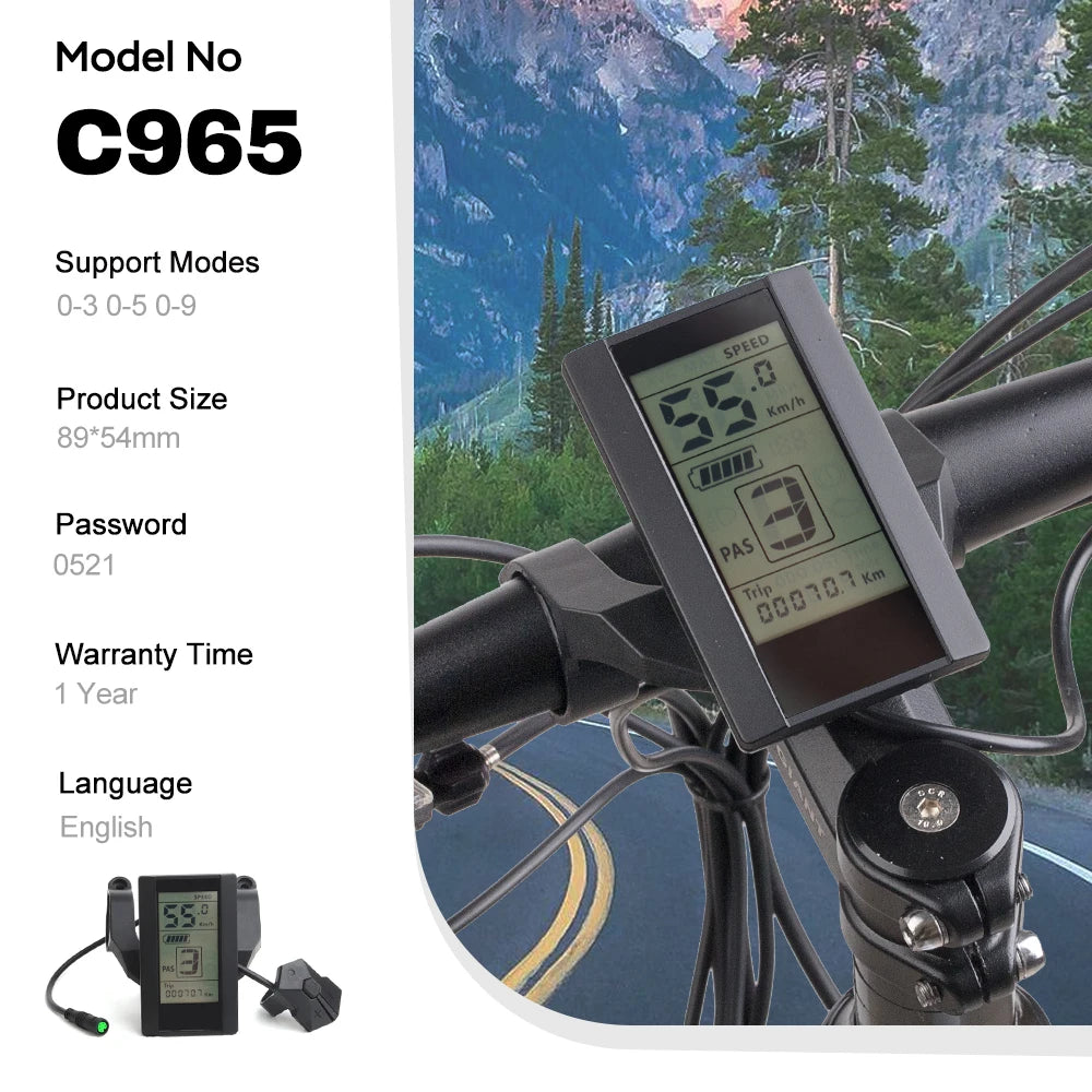 Close-up of Bafang C965 display showing speed and battery level for BBS02B