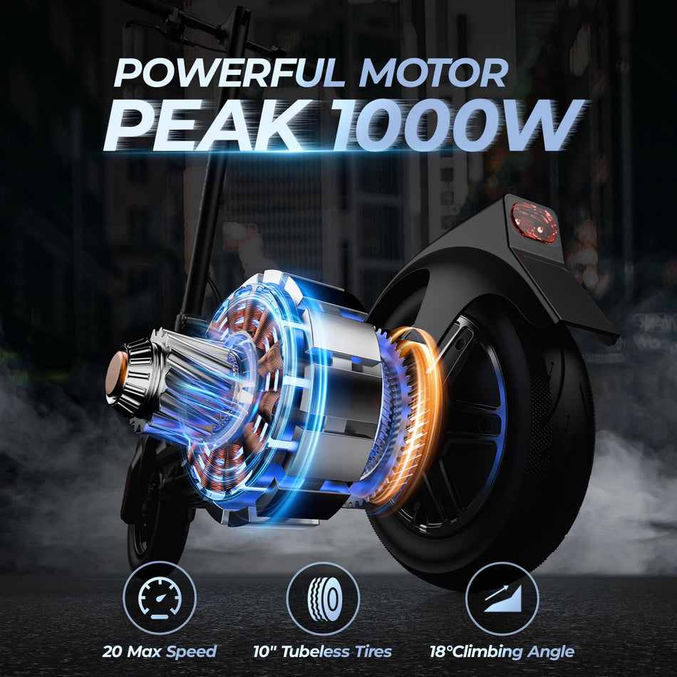 E8/10 Foldable E-Scooter 500W/1000W Motor, 20mph, Dual Suspension