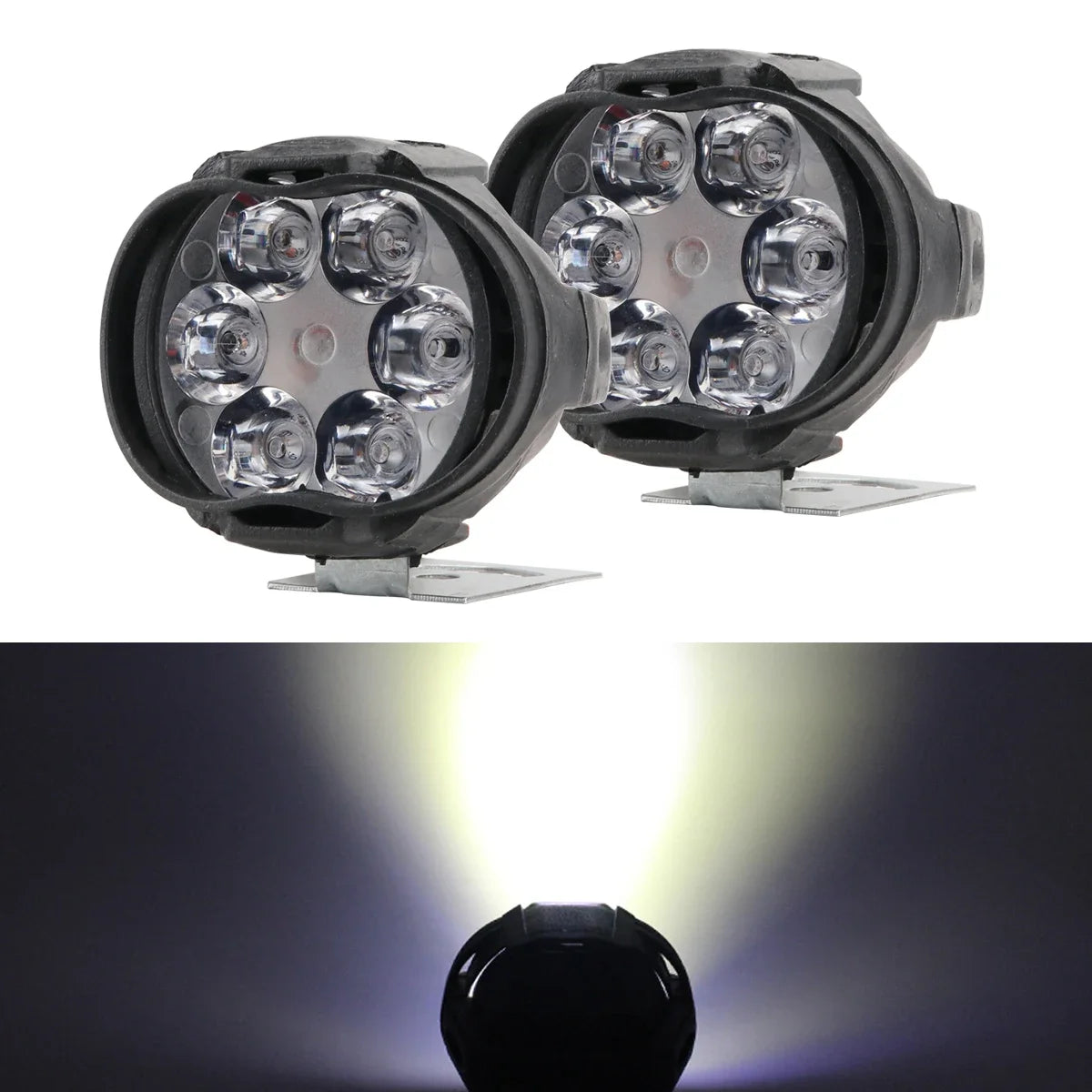 2PCS 6 LED Motorcycle Headlight Brightness Auxiliary Spotlights Scooters Waterproof Modified Light Bulbs Scooters Motor Headlamp