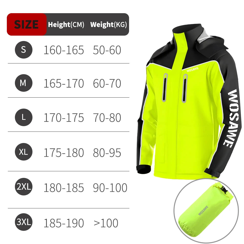 WOSAWE Motorcycle Raincoat 100% Waterproof Reflective Moto Rain Jacket Motocross Rain Coat for Men Women Cycling Motocross Gear ME224G Jacket