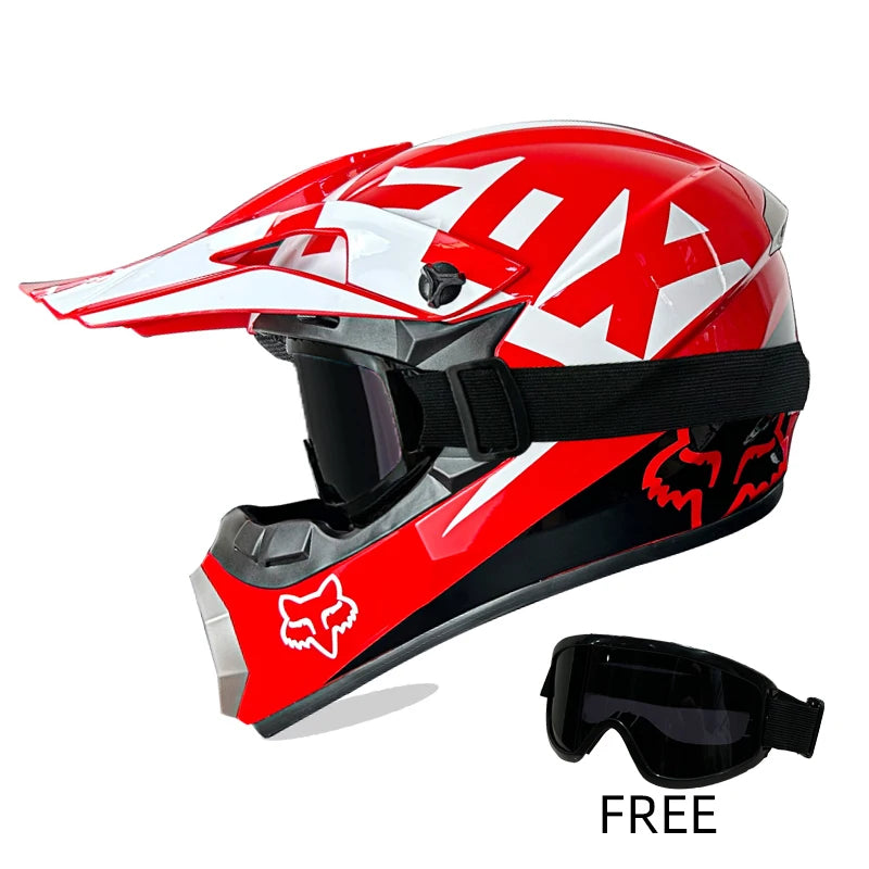 Off-Road Helmet DOT Certified - Motorcycle Motocross Helmet with Goggles, Removable Liner Red white FX China