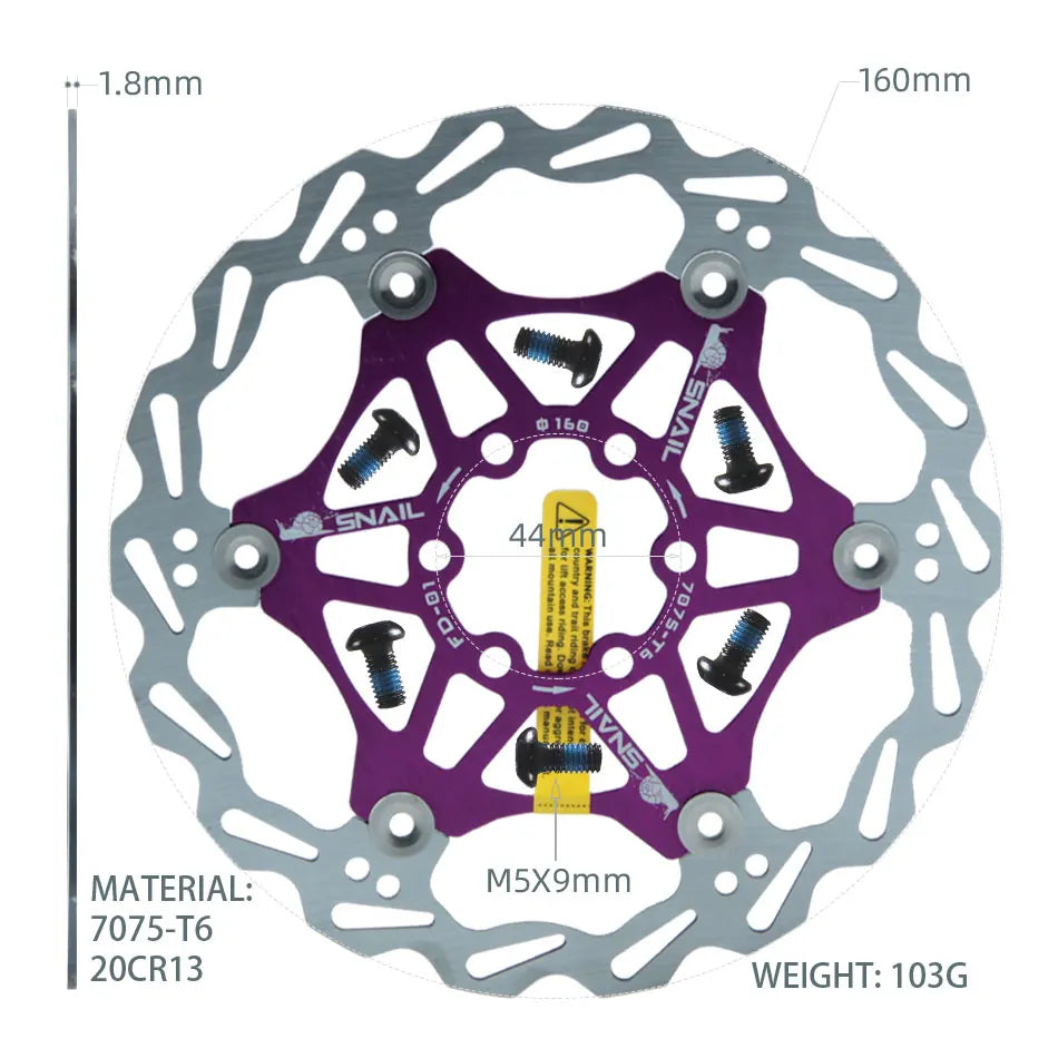 SNAIL Bicycle Disc Brake Pads 160 180 203 Mm Aluminum Alloy 6 Nail Rotor Mtb Road Bike Floating Part Accessories Goodtaste 160mm Purple 1 PCS