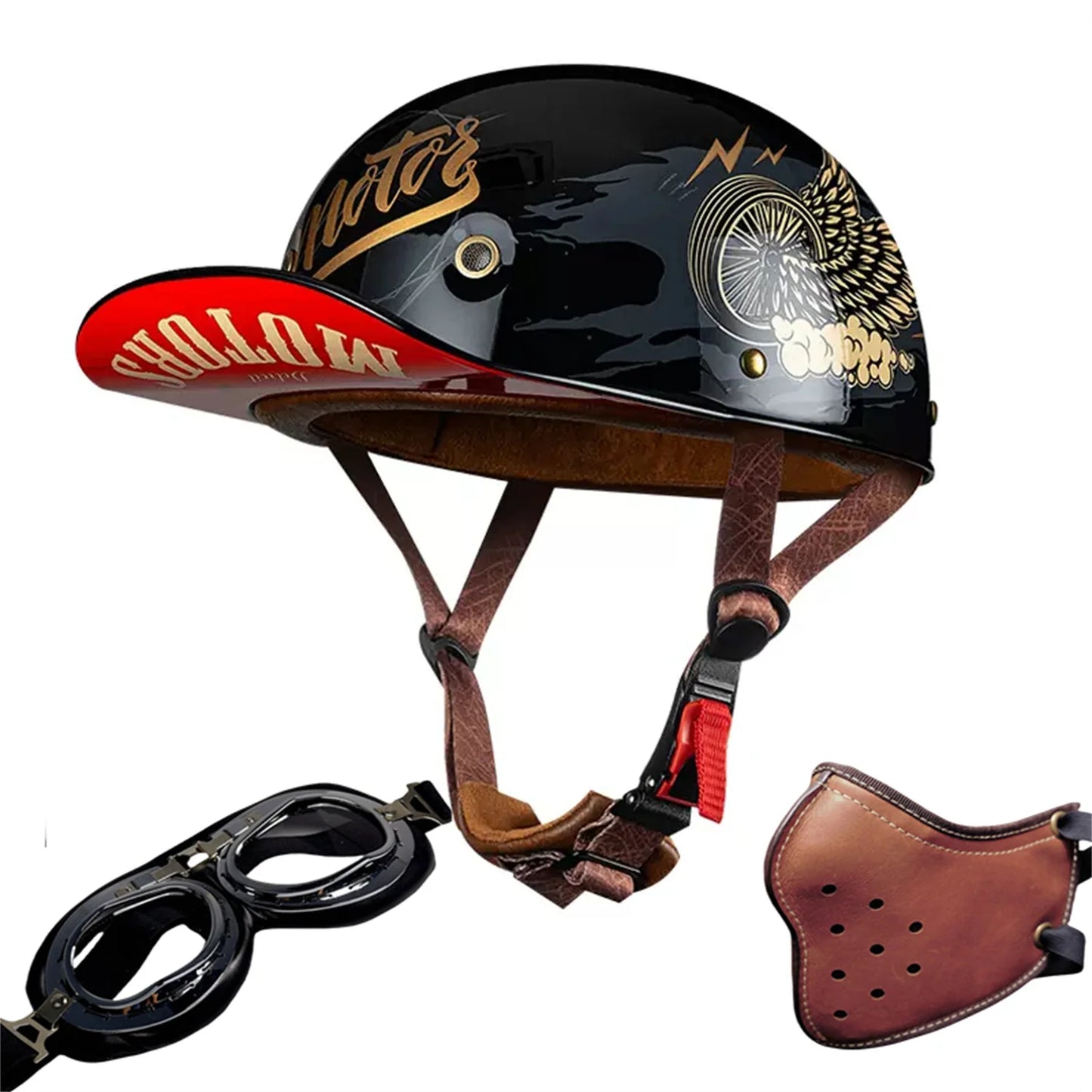 motorcycle retro helmets ladybug helmets electric car baseball caps half helmets Black-flywheel China