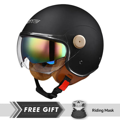 Double Lens Motorcycle Helmets Retro DOT 3/4 Open Half Face Helmet Dual Visor