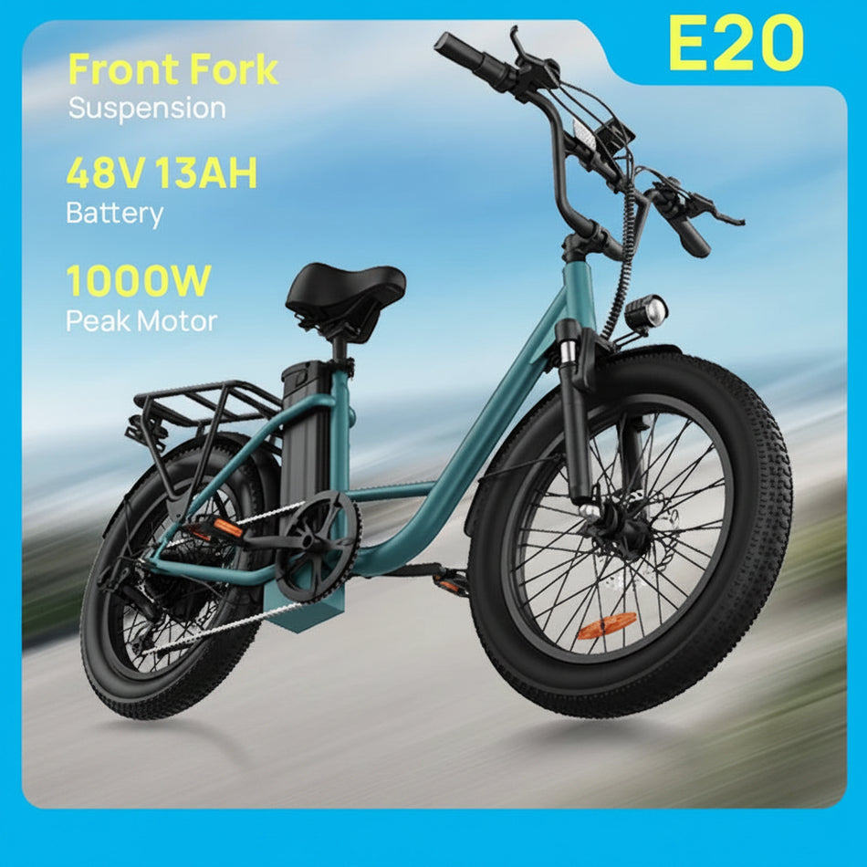 URLIFE 1000W E20 Electric Bike - 48V 13Ah Battery, 28 MPH, 20" x 3" Fat Tires