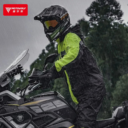 Motowolf Motorcycle Rain Coat Waterproof Motorcyclist Raincoat Men Women Outdoor Biker Rain Suits with LED Waring Light