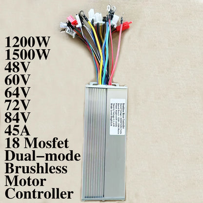48V/72V 1200-1500W E-bicycle brushless motor controller 18 Mosfet MAX45A for electric bicycles e-scooter ATV kart tricycle moped