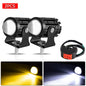 Universal Motorcycle LED Headlight Projector Lens Dual Color ATV Scooter Driving Lamp Fog Light Auxiliary Spotlight Lamp 2PC Switch Yellow