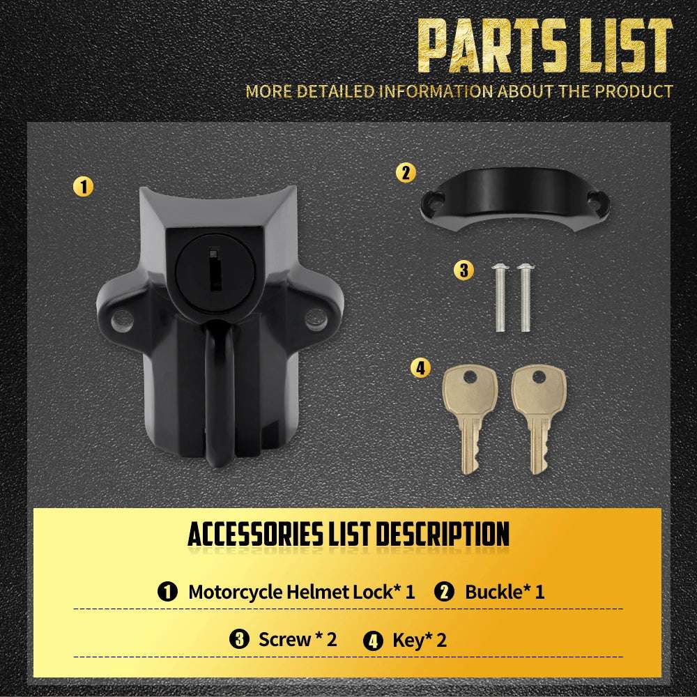Motorcycle Helmet Lock Anti-Theft Bicycle Helmet Security Locks Hanging Hook with 2 Keys For Harley 7/8" to 1-1/4" 25-32mm Dyna