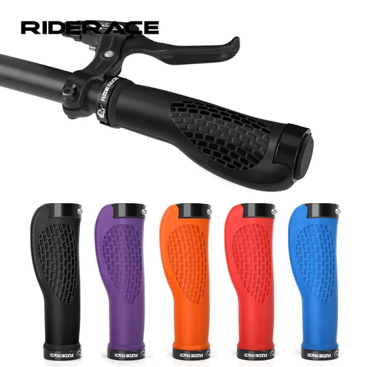 RIDERACE Bicycle Handlebar Grips Dual Lock Mountain Bike Handle Bar Cover Shockproof Non-Slip Ergonomic Cycling Grip Soft Rubber
