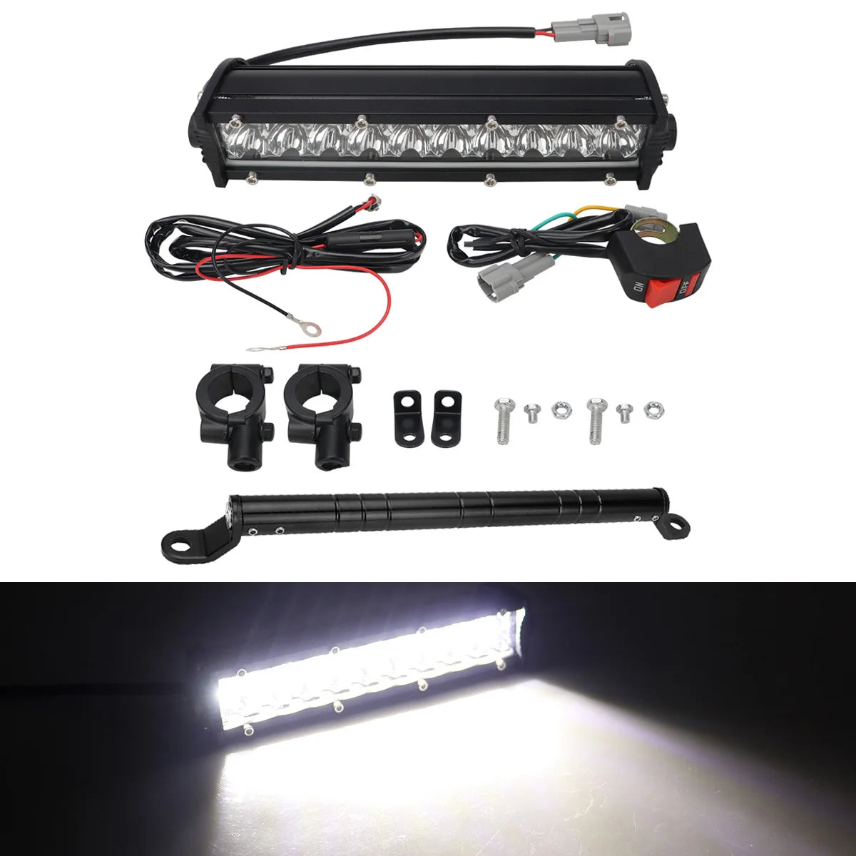 60W Motorcycle LED Headlight Light Bar Kit with Mounting Bracket Switch Wiring For Universal Most 7/8" Handlebar Dirt Pit Bike