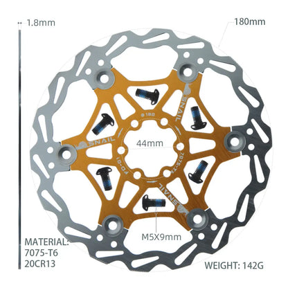 SNAIL Bicycle Disc Brake Pads 160 180 203 Mm Aluminum Alloy 6 Nail Rotor Mtb Road Bike Floating Part Accessories Goodtaste 180mm Gold 1 PCS
