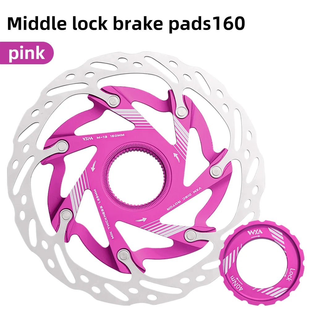 VXM Road Bicycle Center lock Disc Brake Rotor Pads CNC Lighweight Aluminum Alloy MTB Bike Rotors 140mm 160mm Cycling Discs Parts 160mm Pink