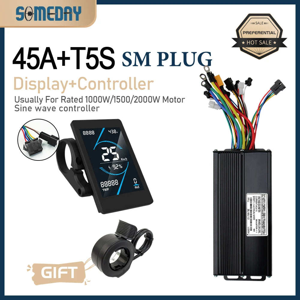 3 mode Controller Sinewave 45A 36/48/52V Ebike Controller With JN Display For 1000W-3000W Electric Bicycle Conversion Kit