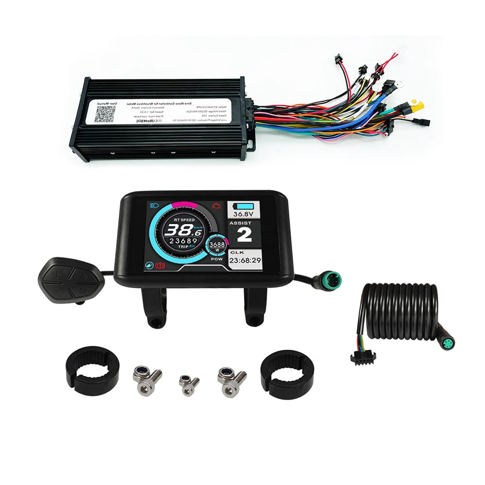 Electric Bike 36V-72V 1000W-1500W 35A 45A 3-Mode Sine Wave Ebike Motor and Speed Controller Set with Colorful LCD UKC1 Display