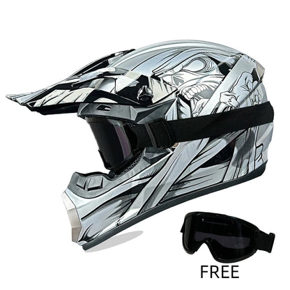 Off-Road Helmet DOT Certified - Motorcycle Motocross Helmet with Goggles, Removable Liner Silvery C China