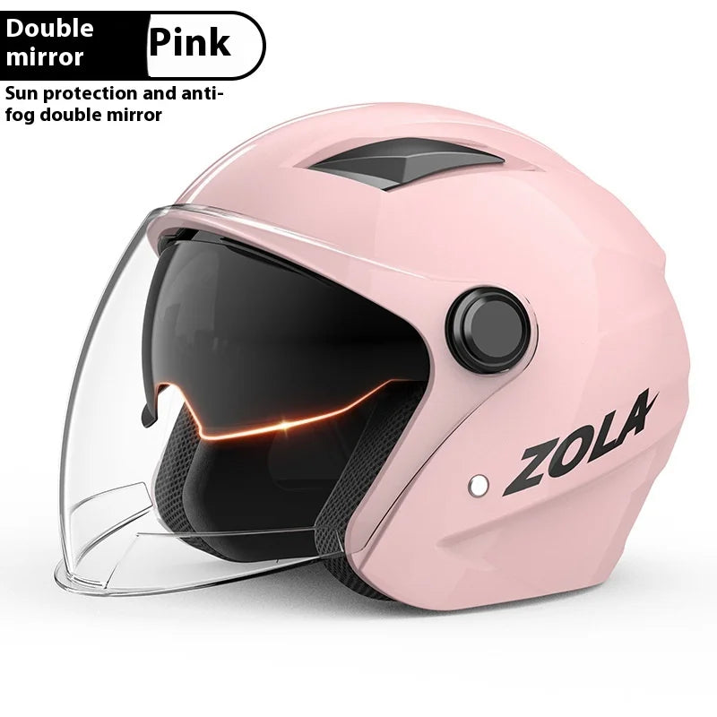 Standard Electric Bike Helmet Men Anti Fog Warm Winter Electric Bike Riding Double Mirror Helmet Pink Double Mirror China