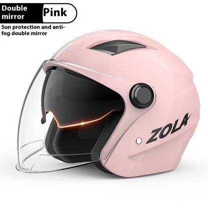 Standard Electric Bike Helmet Men Anti Fog Warm Winter Electric Bike Riding Double Mirror Helmet Pink Double Mirror China