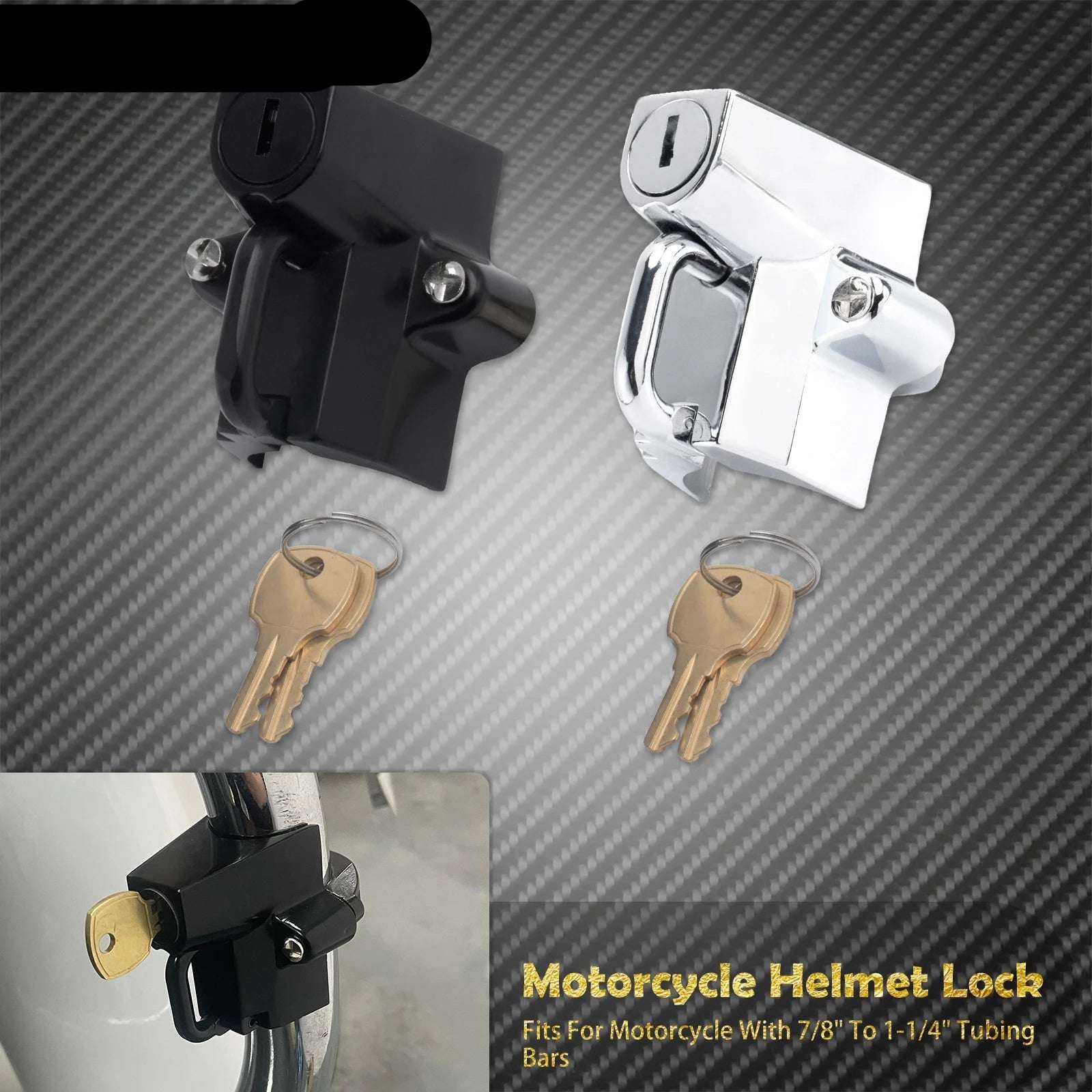 Motorcycle Helmet Lock Anti-Theft Bicycle Helmet Security Locks Hanging Hook with 2 Keys For Harley 7/8" to 1-1/4" 25-32mm Dyna