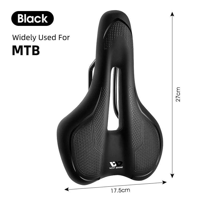 WEST BIKING MTB Bike Bicycle Saddle Rail Hollow Breathable Absorption Rainproof Soft Comfortable Sponge Casual Road Cycling Seat