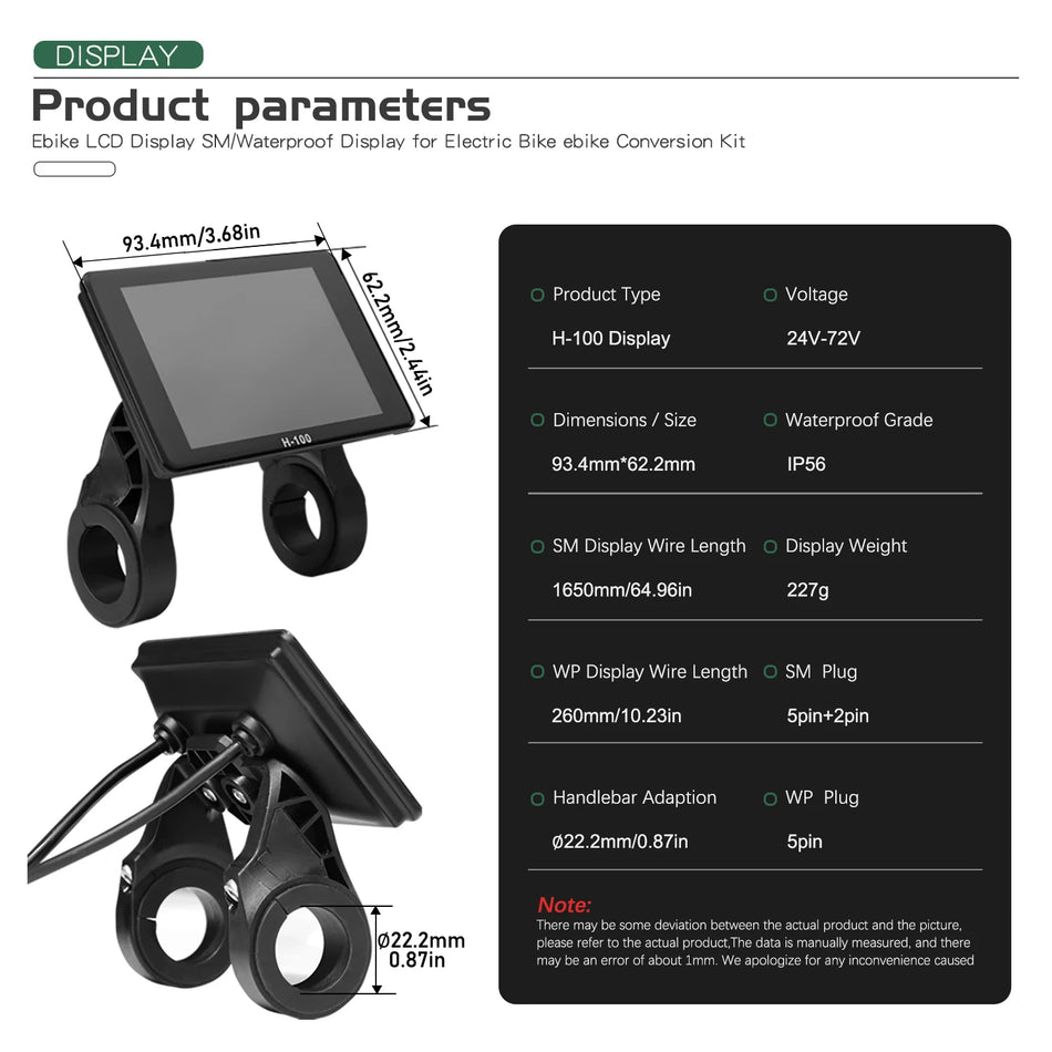 H-100 LCD Color Display Screen Meter (24V–72V, 5-Pin) – Speed Controller Panel for E-Bike Conversion Kits